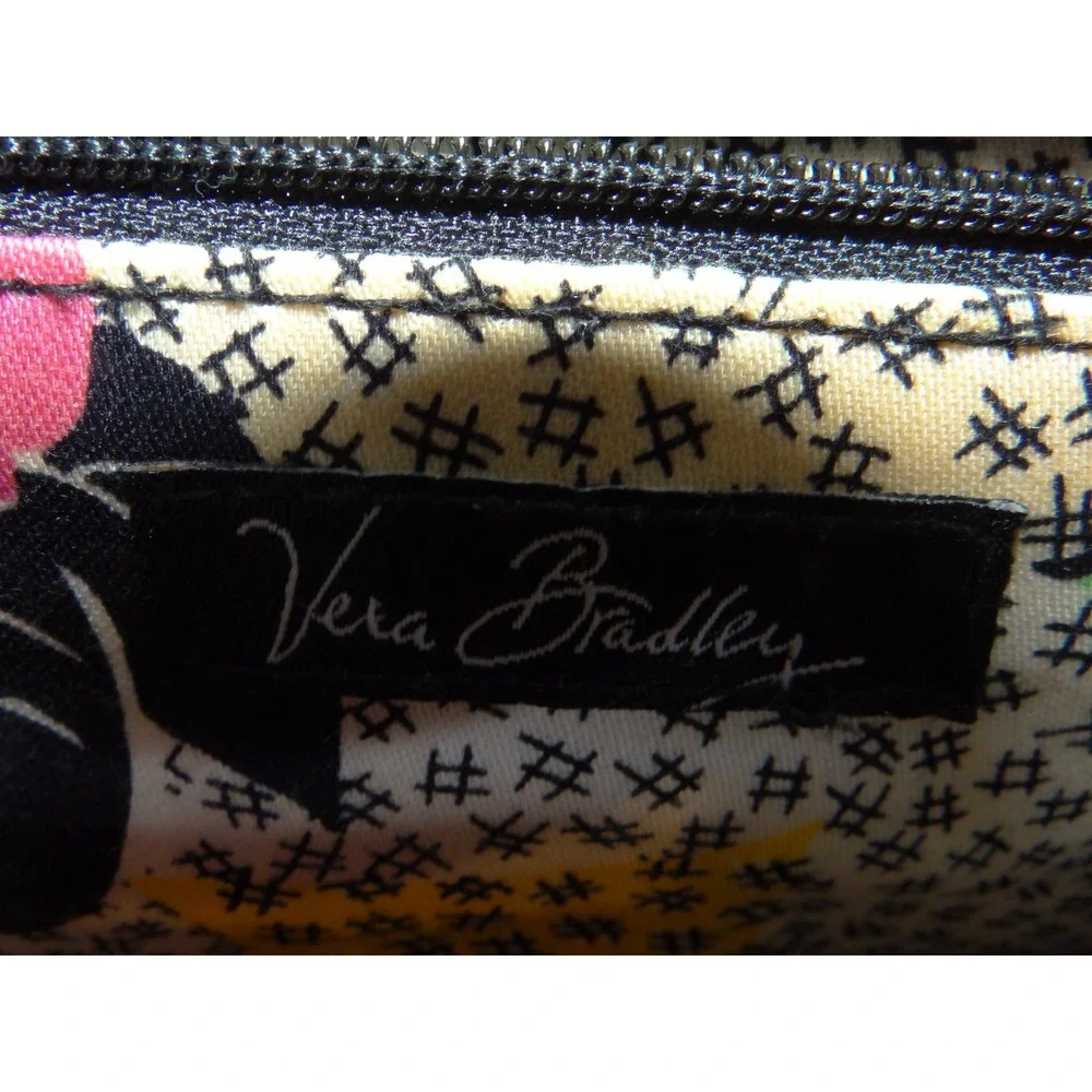 Vera Bradley Black Quilted Microfiber Kiss Lock Frame Handbag Floral Lining 3648